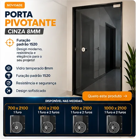 Porta pivotante cinza 8 mm